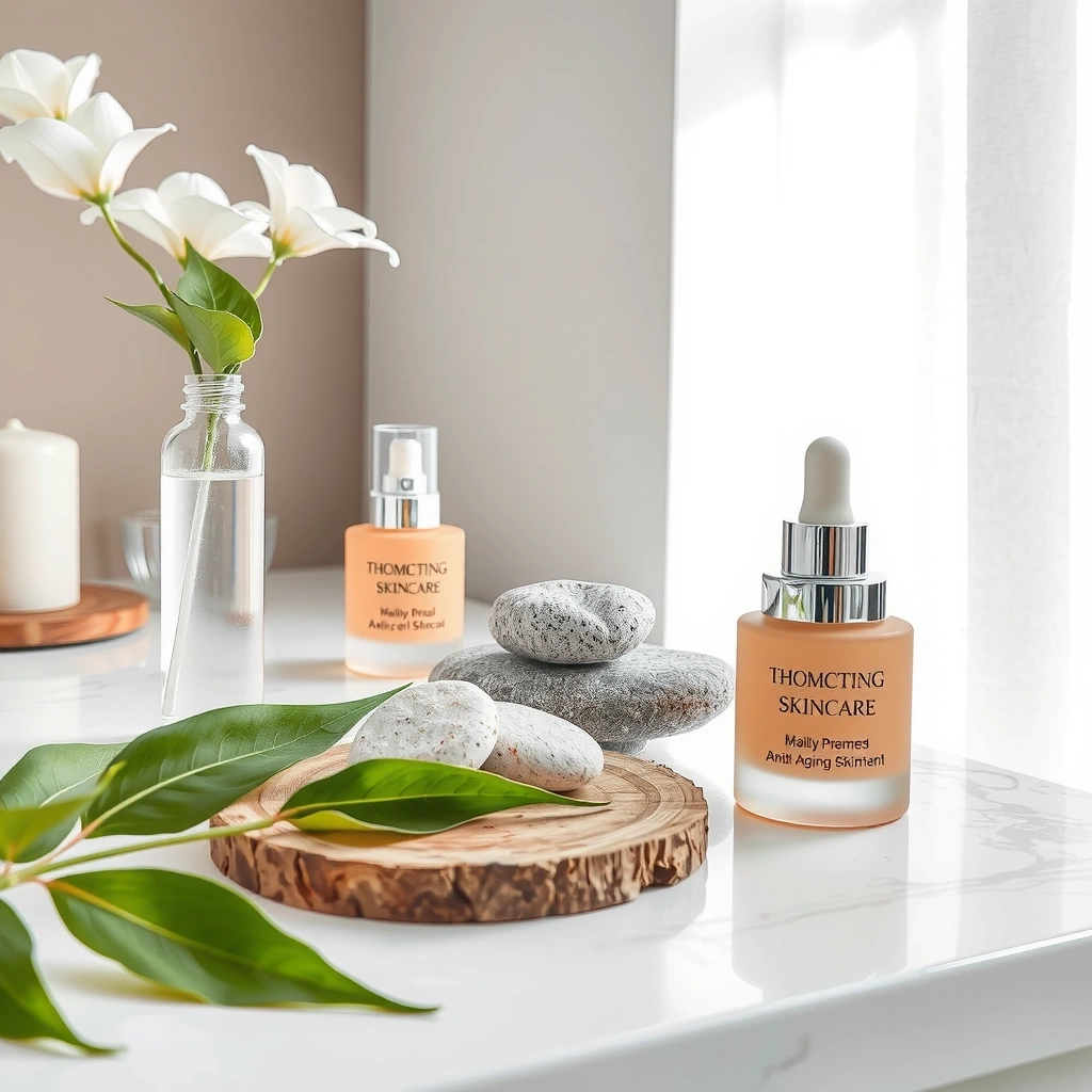 Luxury women's anti-aging skincare products with natural ingredients