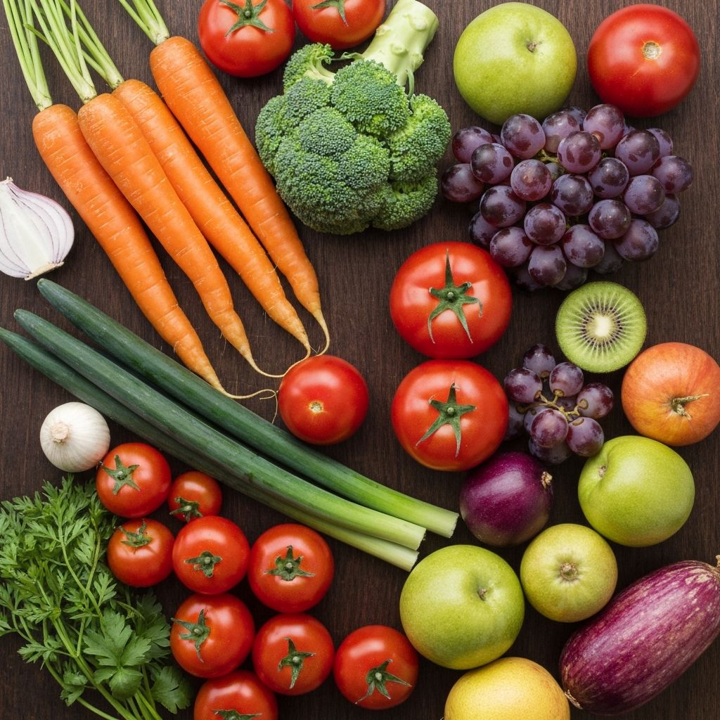 Ισορροπημένη διατροφή με πολύχρωμα λαχανικά και φρούτα